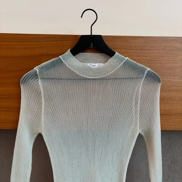 NWOT Mango White Iredescent Rainbow Metallic Mesh Long Sleeve Shirt, Size M - Picture 2 of 8